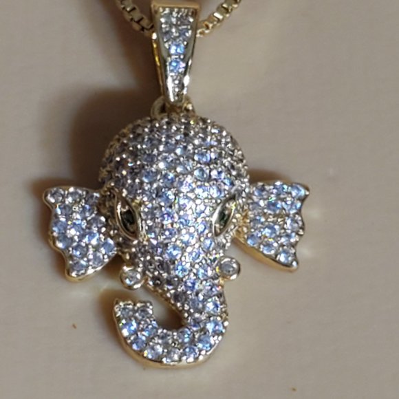 Crystal Elephant Head Necklace - Copper, Triple plated in 18K Yellow GOld. Sp - Picture 7 of 13